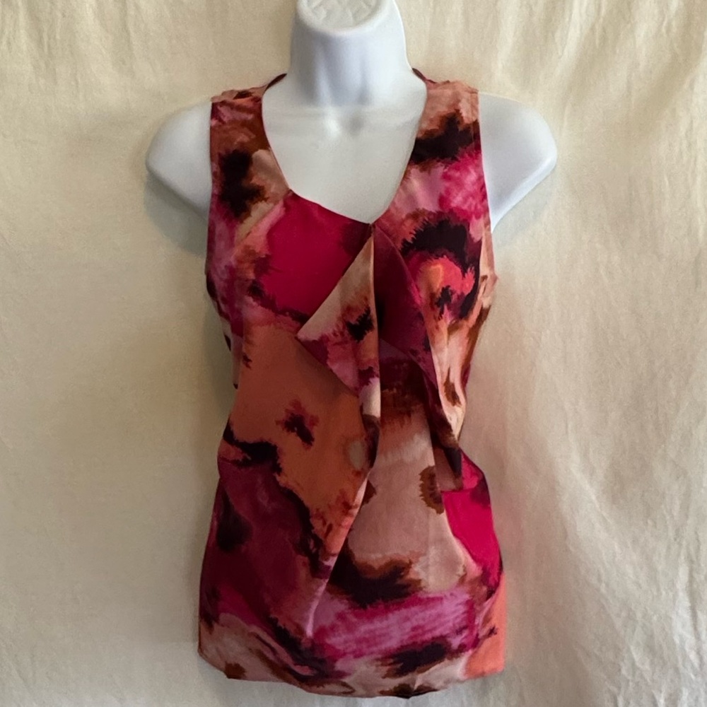 E-165 Loft Colorful Floral Sleeveless Pullover Summer‎ Blouse Size SP